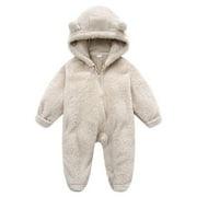 Posijego Infant Baby Fleece Bodysuits Flannel Warm Sleep Rompers Newborn Girls Boys Hooded Snowsuit Outfits